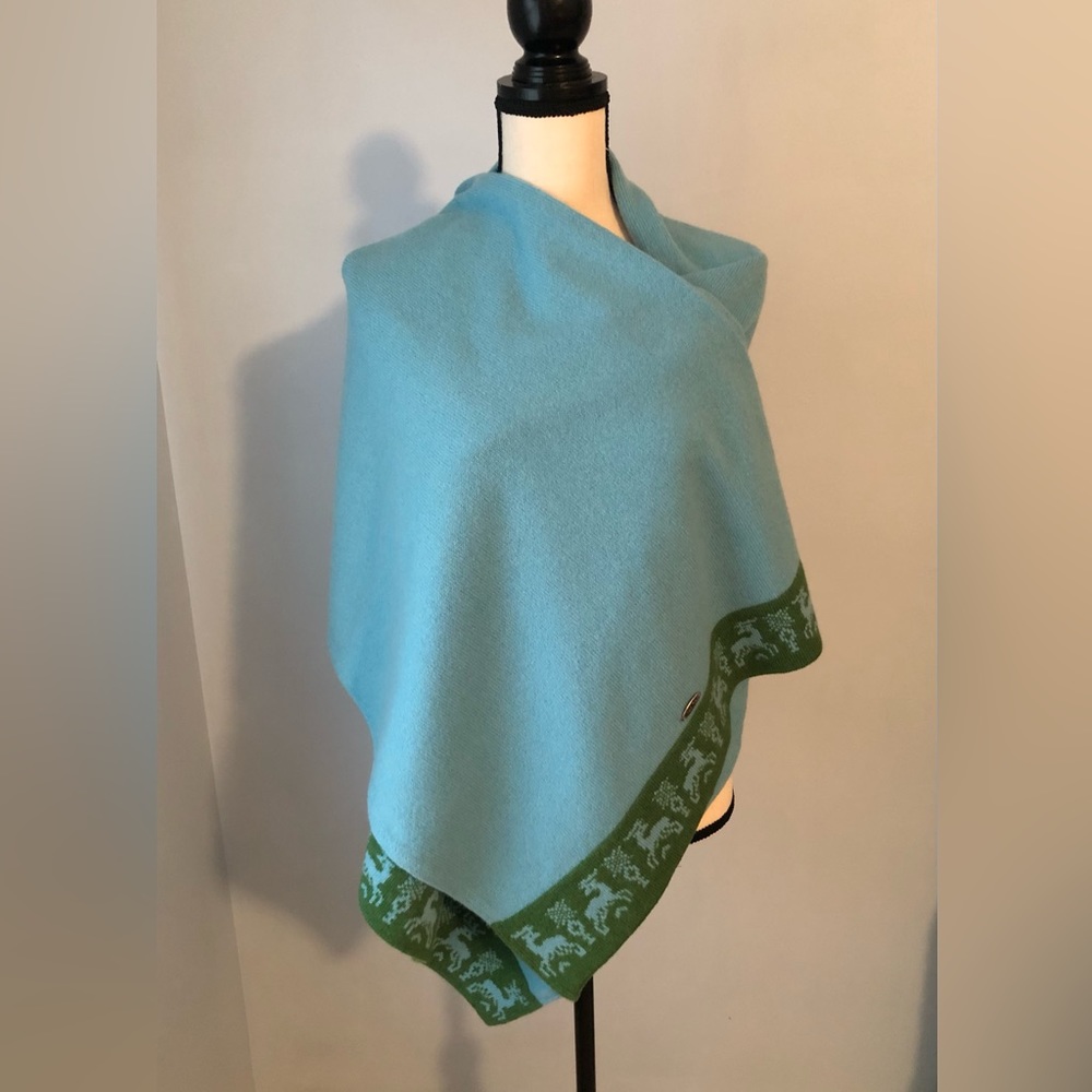 New made in Austria Steffner wool shawl scarf blue teal and green